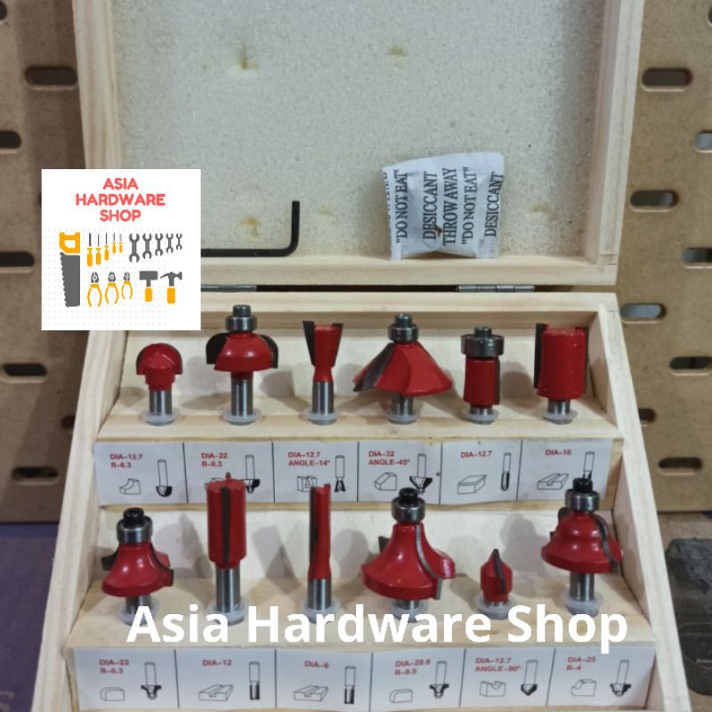 Jual Mata Profil Kayu Set 12pcs Mata Router Trimmer Bit Set 12 pc ...