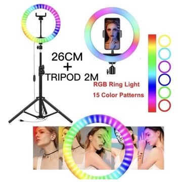 Ring Light LED 26cm 33cm 45cm 3 Warna RGB Beauty Ringlight Live Vlog Konten Selfie Plus Tripod