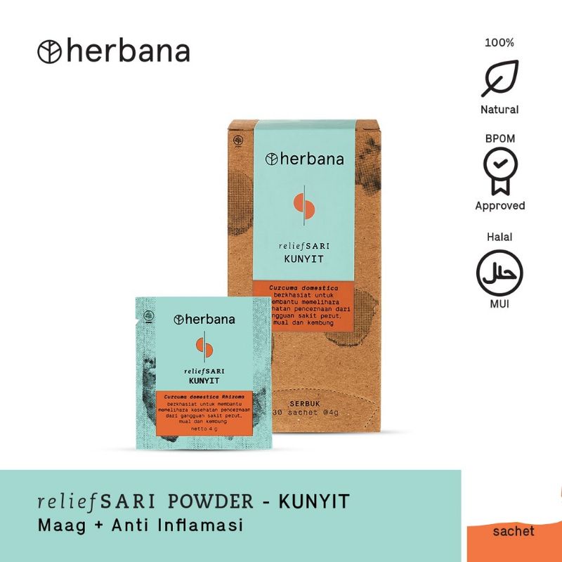 Jual Herbana Relief Sari Powder Kunyit Sachet 4gr Maag Anti inflamasi