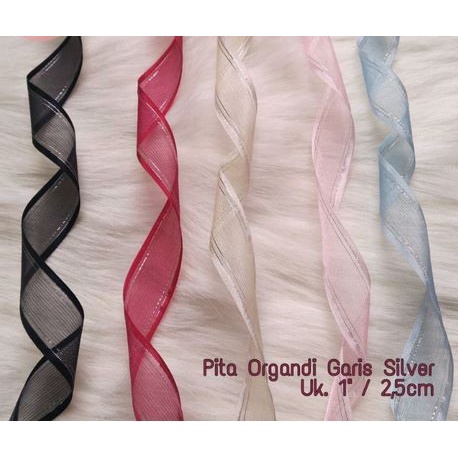 Jual Silver Edge Organdi Ribbon - Pita Organdi Tepi Silver 1