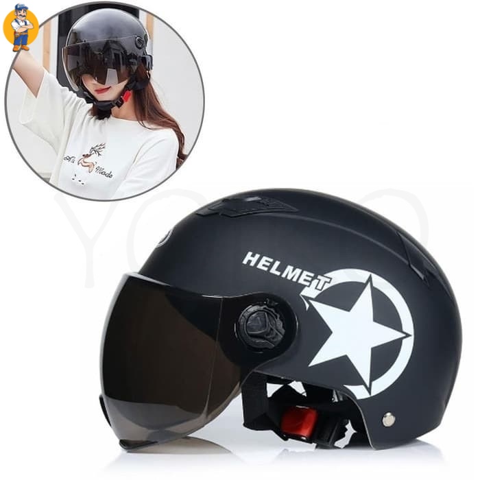 Jual Helm Sepeda Skuter Elektrik Half Face Visor Helm Sepeda Skuter