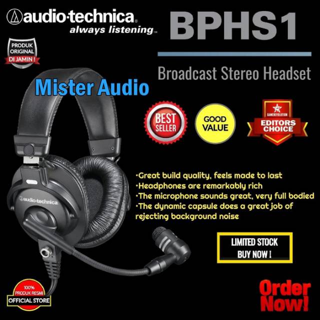 Jual Audio Technica BPHS1 BPHS 1 Broadcast Stereo Headset