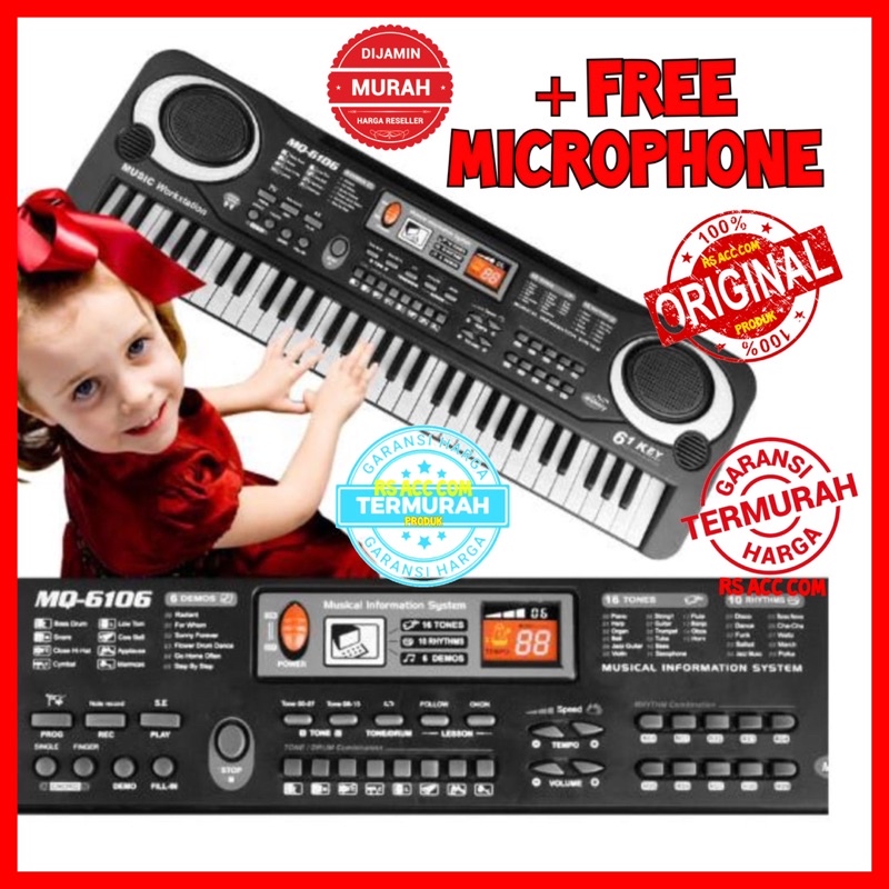 Jual piano anak Digital Electronic Keyboard 61 Keys MQ6106 free mic
