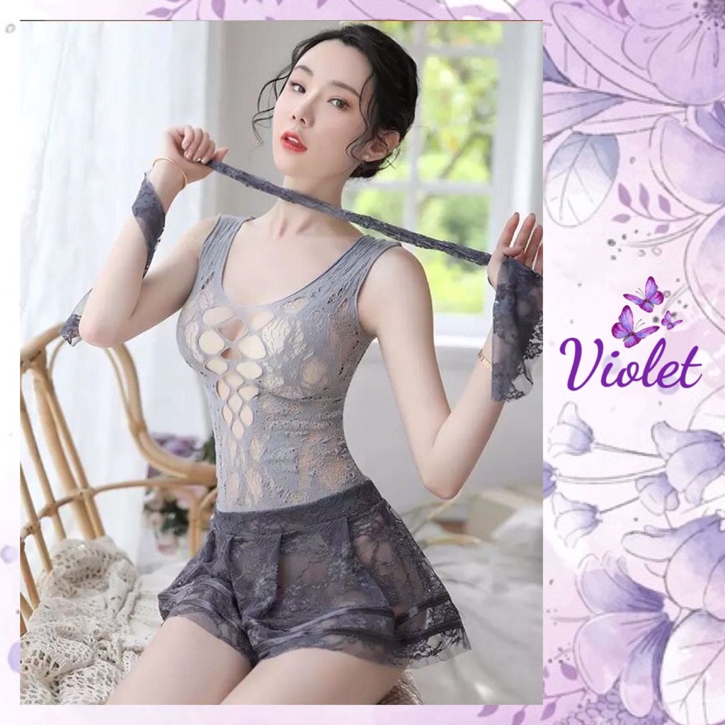 Jual Violet Lingerie Seksi Wanita Pakaian Dalam Renda Transparant