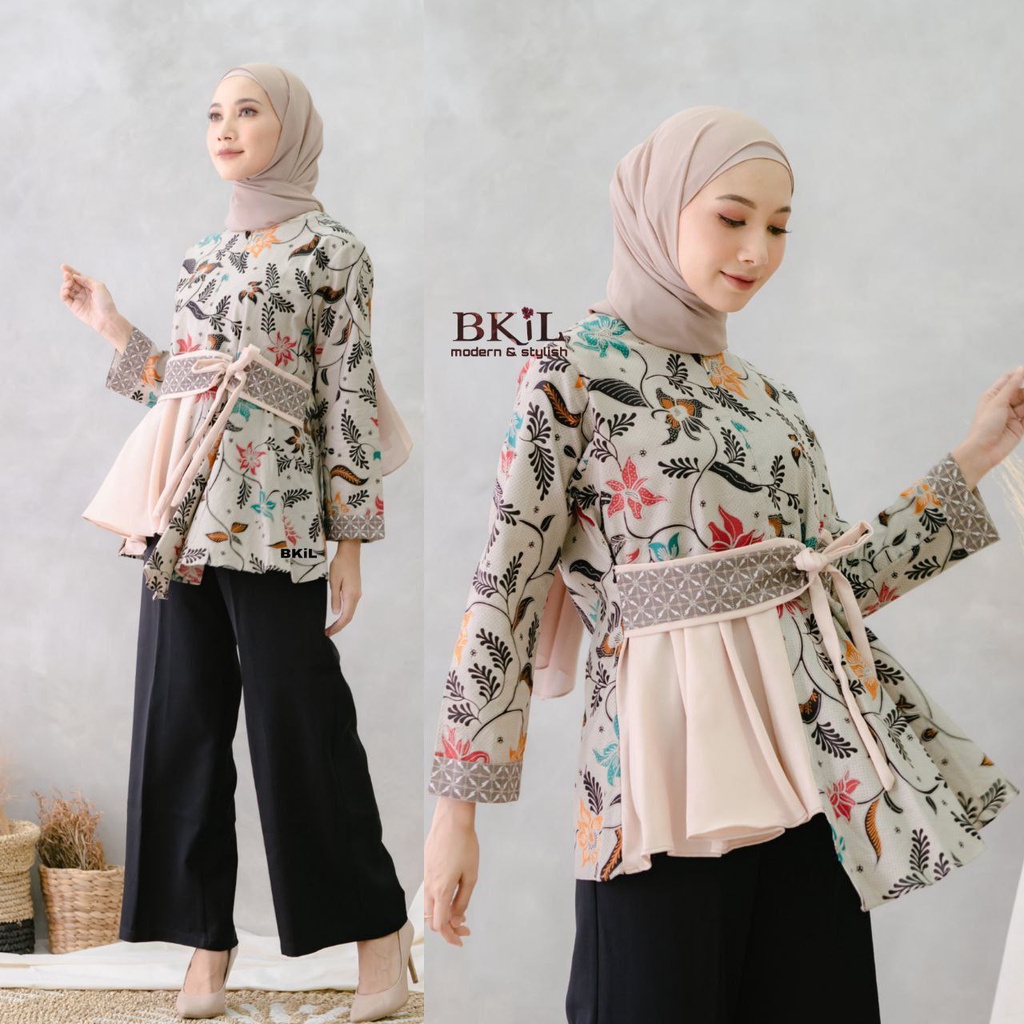 Gambar Model Blus Batik Kombinasi Polos