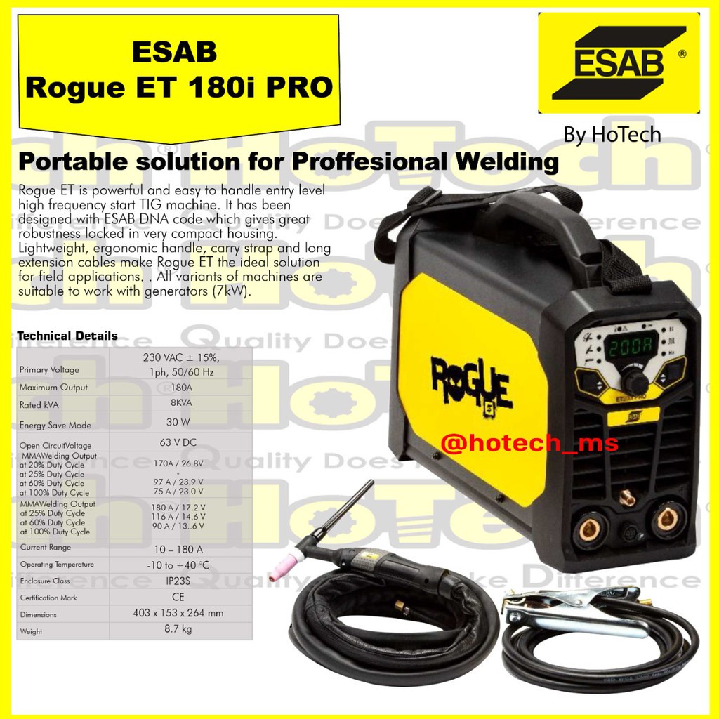 Jual ESAB Rogue ET 180i TIG 180 Tig Welding Machine Mesin Las Tig