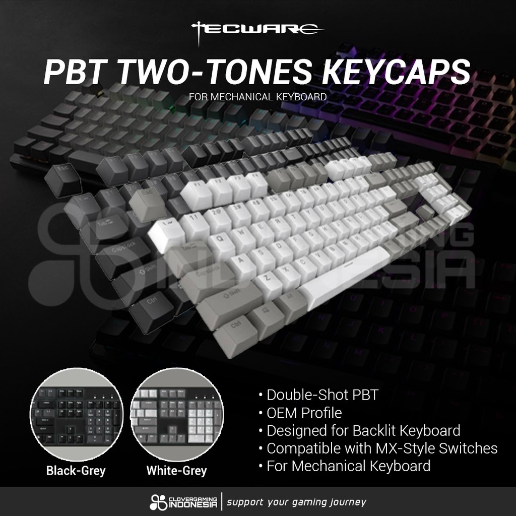 Jual Tecware PBT Two Tones Double-Shot Moulded Backlit LED Keycaps Set ...