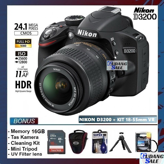Jual [NEW] KAMERA NIKON D3200 LENSA KIT 18-55VR GARANSI