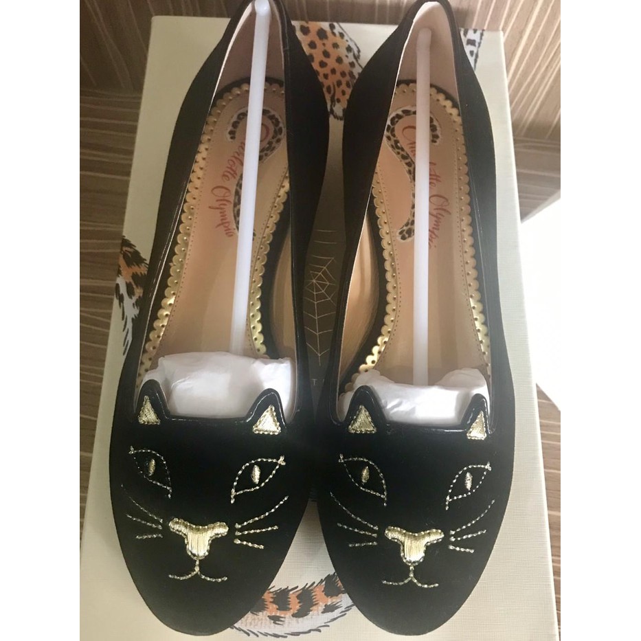 Jual Sepatu charlotte olympia kitty flat black velvet, size Jual Sepatu charlotte olympia kitty flat black velvet, size