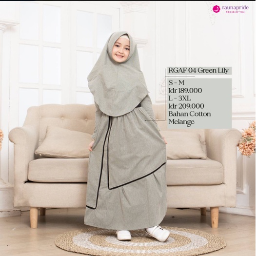 Jual Rauna Gamis Anak Perempuan RGAF 04 GREEN LILY / Rauna Sarimbit ...