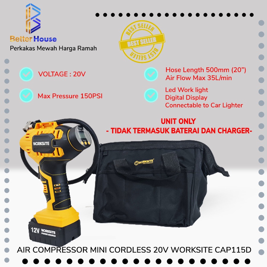 Jual Pompa Angin Mini Compressor Cordless 20V WORKSITE CAP115D Unit ...