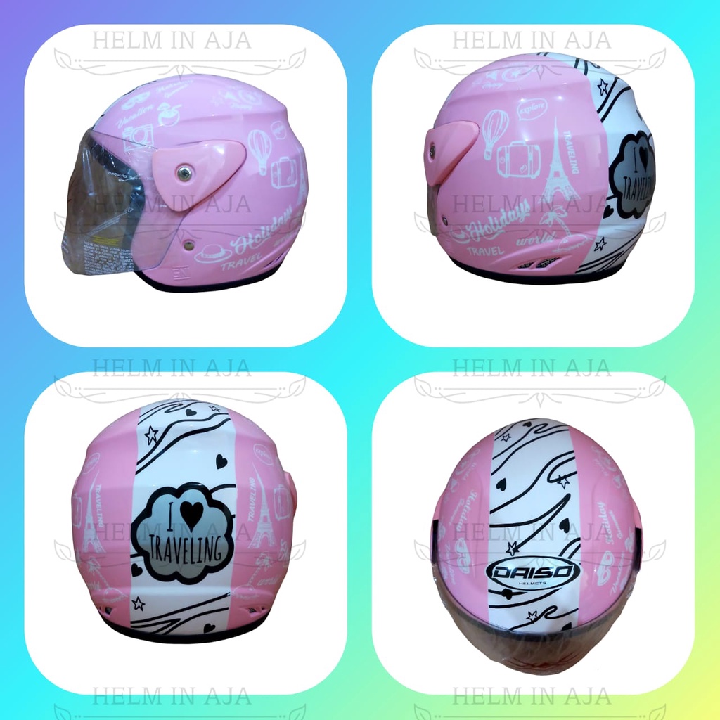 Jual HELM HALF FACE EVOLUTION MOTIF TRAVELING PINK MIRIP GM EVO MURAH