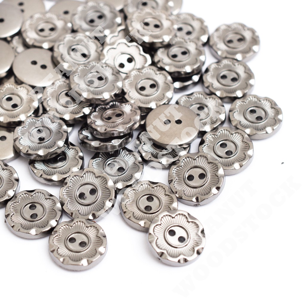 Jual ( Harga per 6 biji ) Kancing baju 1,2cm bunga gunmetal / dark ...