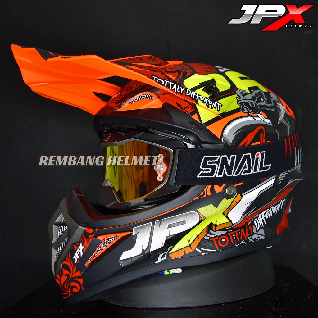 Jual HELM JPX CROSS_FOX1 X16 - FLUO RED DOFF PAKET GANTENG GOOGLE SNAIL ...
