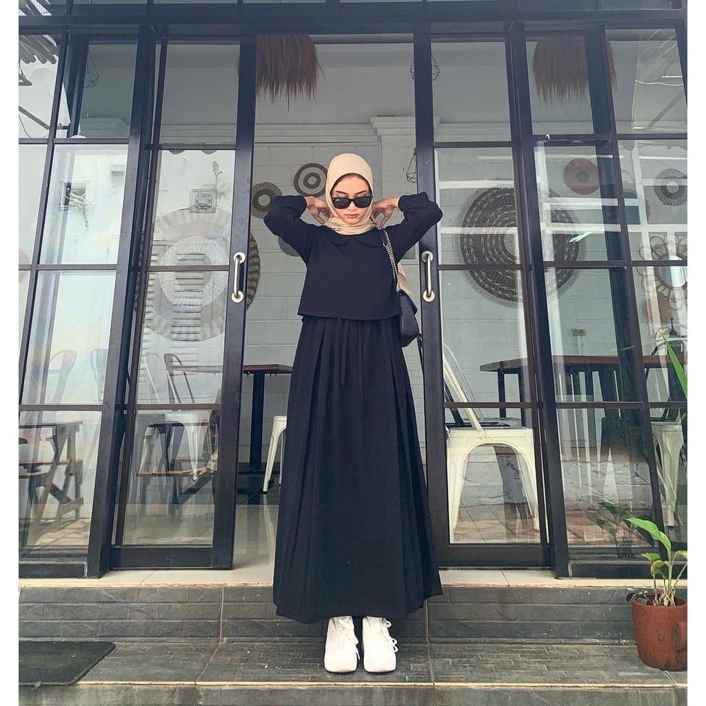 Jual Model Gamis Terbaru 2023 Hitam Polos Simpel Modern Remaja Dress Wanita Muslim Pesta Elegan 9038