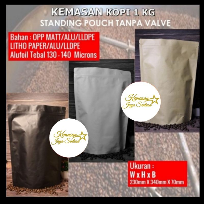 Jual Kemasan Standing Pouch 1 kg + zipper. standing pouch. kemasan kopi