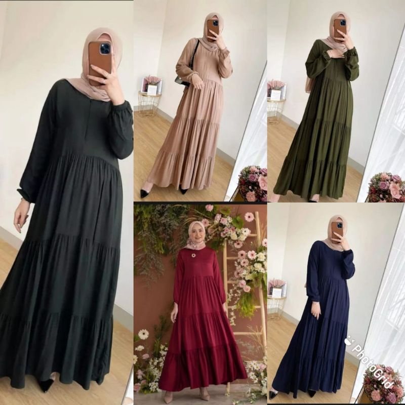 Jual Baju Midi Dress Muslim Jumbo Rayon Terbaru Dress Polos Premium Honey Dress Terbaru Terlaris 