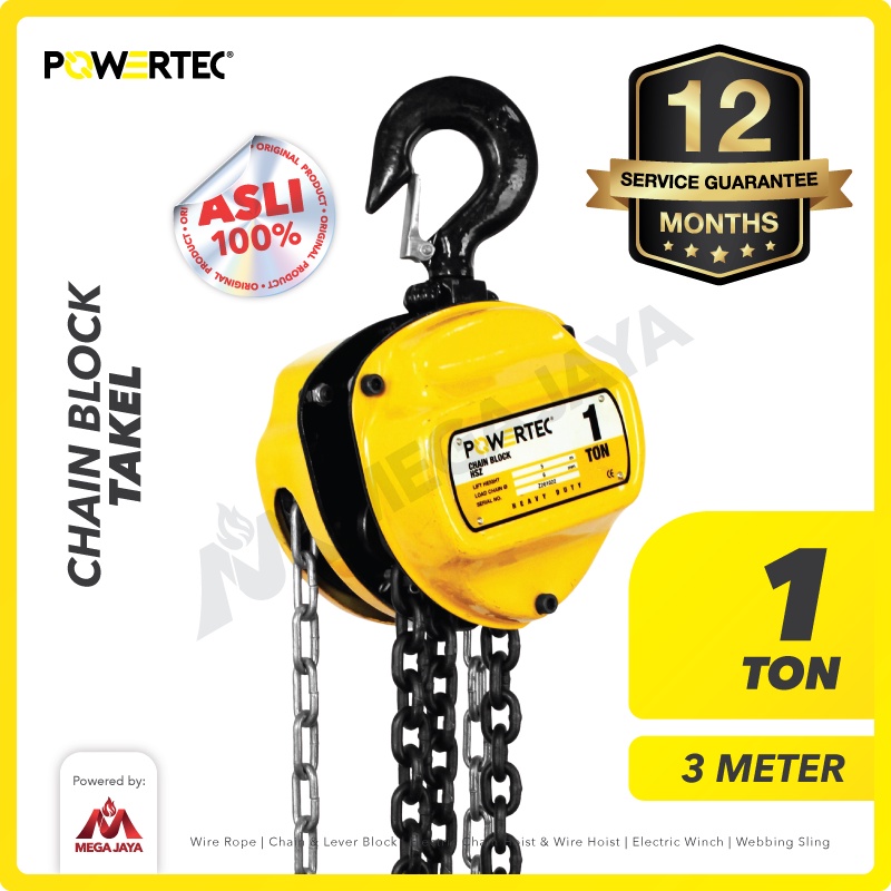 Jual POWERTEC Chain Block / Takel 1 Ton x 3 Meter | Shopee Indonesia