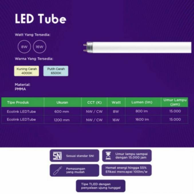 Jual Lampu Led Lampu Tl Led Tube T8 16 Watt 16w 16watt Ecolink By