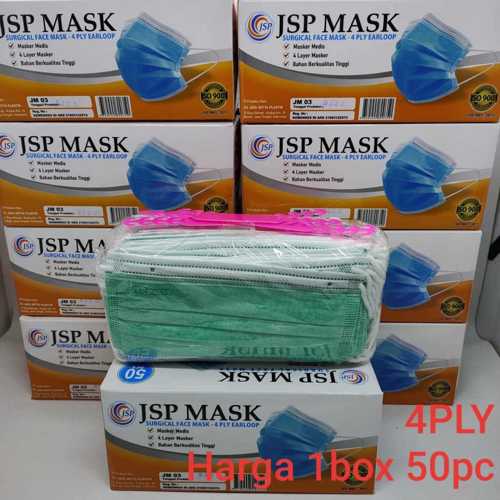 Jual JSP Masker Earloop Masker 4 Ply / 3 Ply Surgical Kemenkes Medis ...