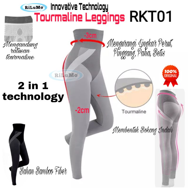 RiLuMo Tourmaline Slimming Leggings Pelangsing Celana High Waist Bamboo  Fiber Pengecil Perut Auto Langsing Turbo Stone Serat Far Infra Red Pinggang