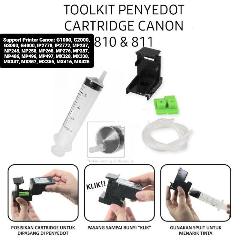 Jual Refill Tool Kit Penyedot sedot tinta Cartridge Canon PG 810 , CL ...