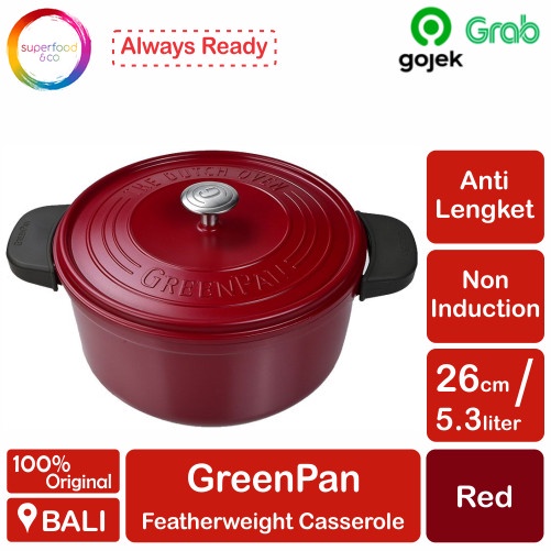 Jual GreenPan Featherweight Red Casserole 26 cm (5.3 L) | Shopee Indonesia