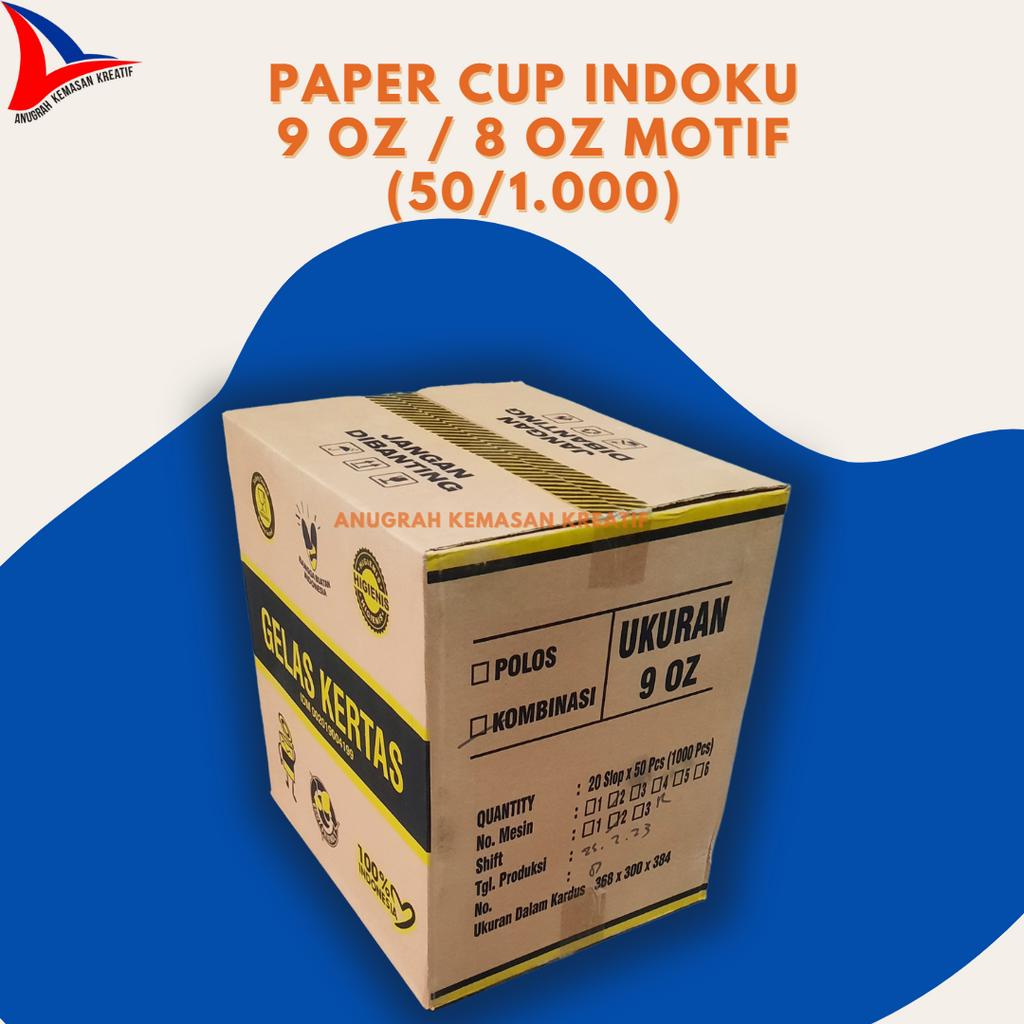Jual PAPER CUP INDOKU 9 / 8 OZ MOTIF / GELAS KERTAS KOPI ISI 1.000 PCS