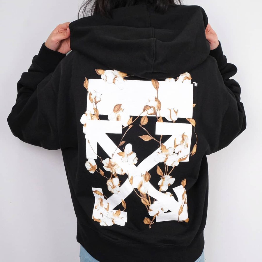Jual Off White Flower Crop Hoodie Black Women Shopee Indonesia