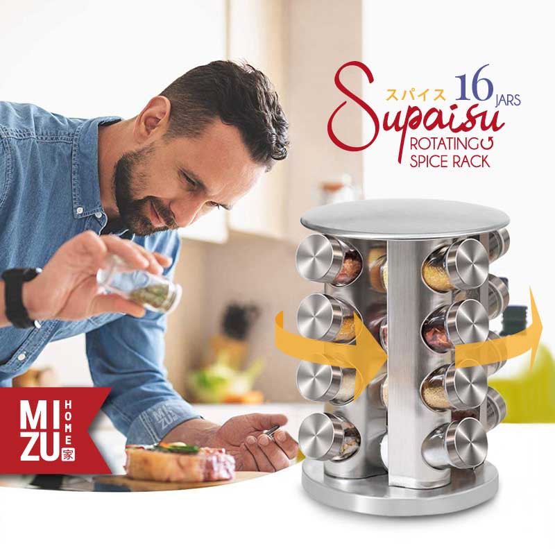 MIZU SUPAISU 16 Jars Rotating Spice Rack Seasoning Organizer Rak Putar  Tempat Bumbu Dapur Botol Rempah