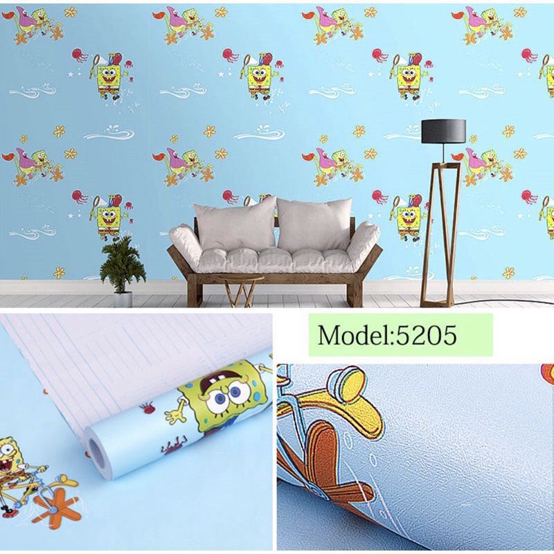 Jual Wallpaper Sticker Dinding Spongebob And Patrick Minimalis Elegant Cream Tosca Hijau 9180