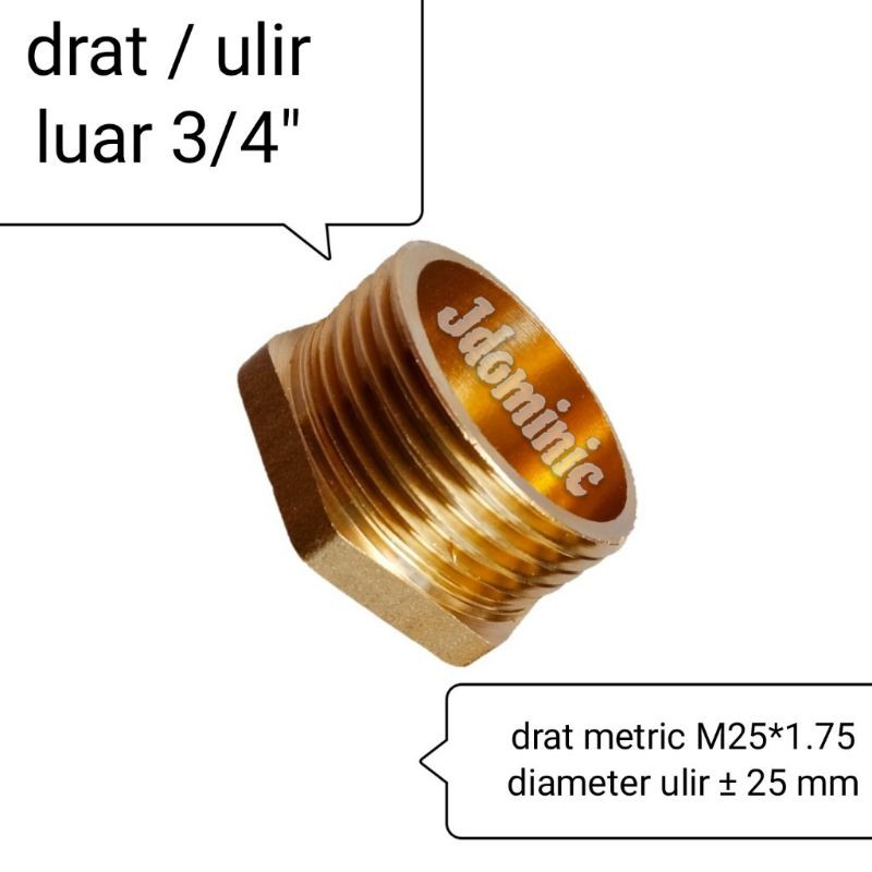 Jual tutup drat luar 3/4 inchi inc in dim - kuningan brass besi end ...
