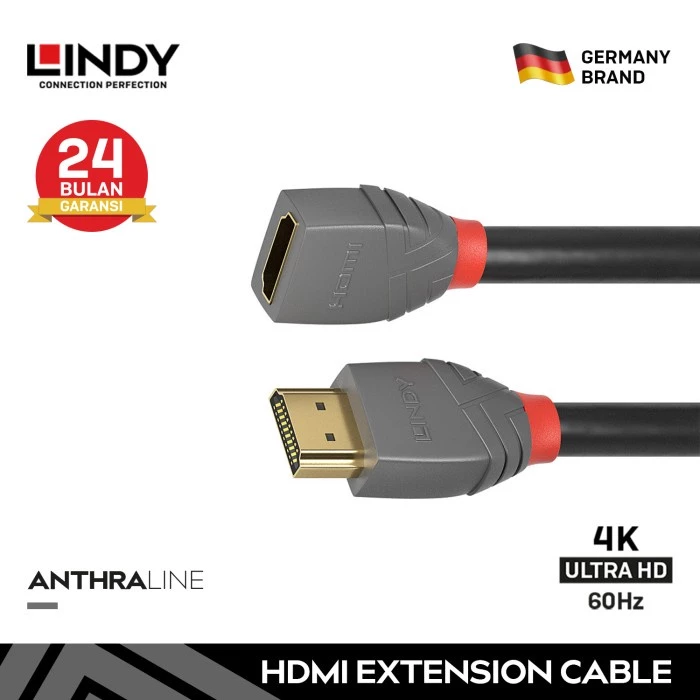 LINDY Kabel Extension HDMI 3M Sambungan HDMI High Speed HDMI Male to Female 4K UHD 36478