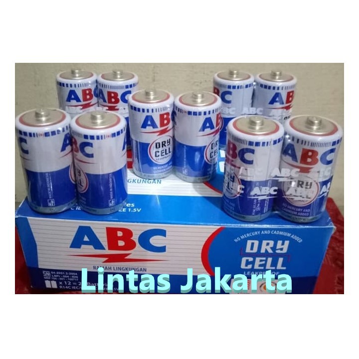 Jual Baterai / Battery Ukuran Sedang R14 C Merk ABC Biru ( Isi 2 buah ...