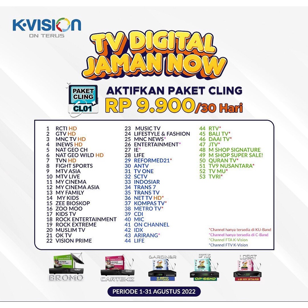 Jual Dekoder Receiver K vision Paket Cling 1 Bulan, 3 Bulan, 6 Bulan