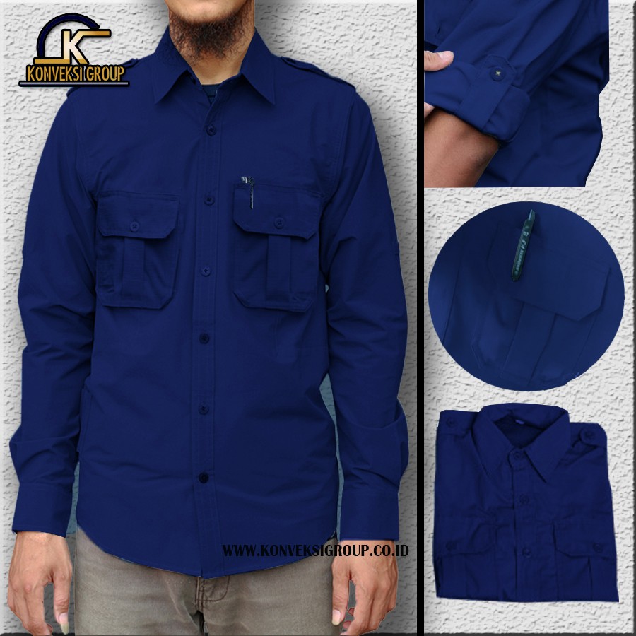 Jual Kemeja Outdoor Crew Lapangan Pdl Pria Panjang Biru Navy Baju Seragam Hiking