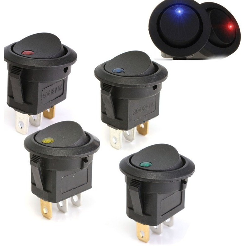 Jual Saklar Bulat 3 Kaki 12V 16A SPST Round Rocker Switch LED Light ...