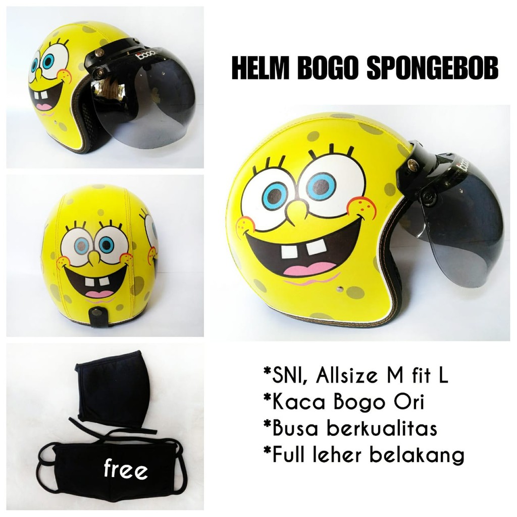 Jual Helm Bogo Retro spongebob kulit, Helm Perempuan, Helm anak muda