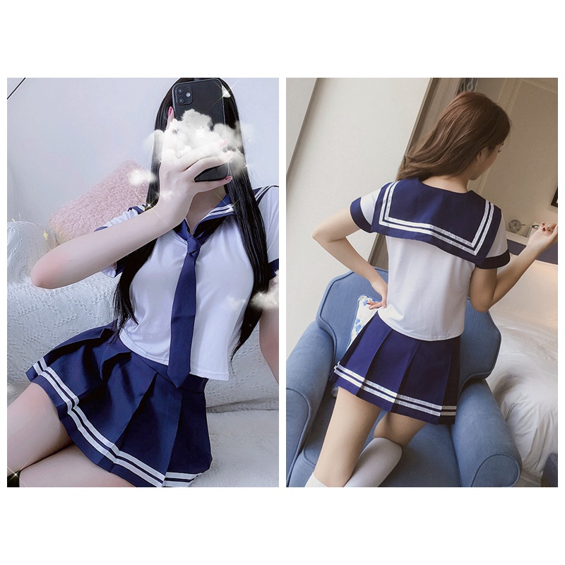 Jual Seragam Cosplay Pelajar Seksi Wanita Menunjukkan Rok Mini Set Lingerie Sexy Pusar Kombo 6091