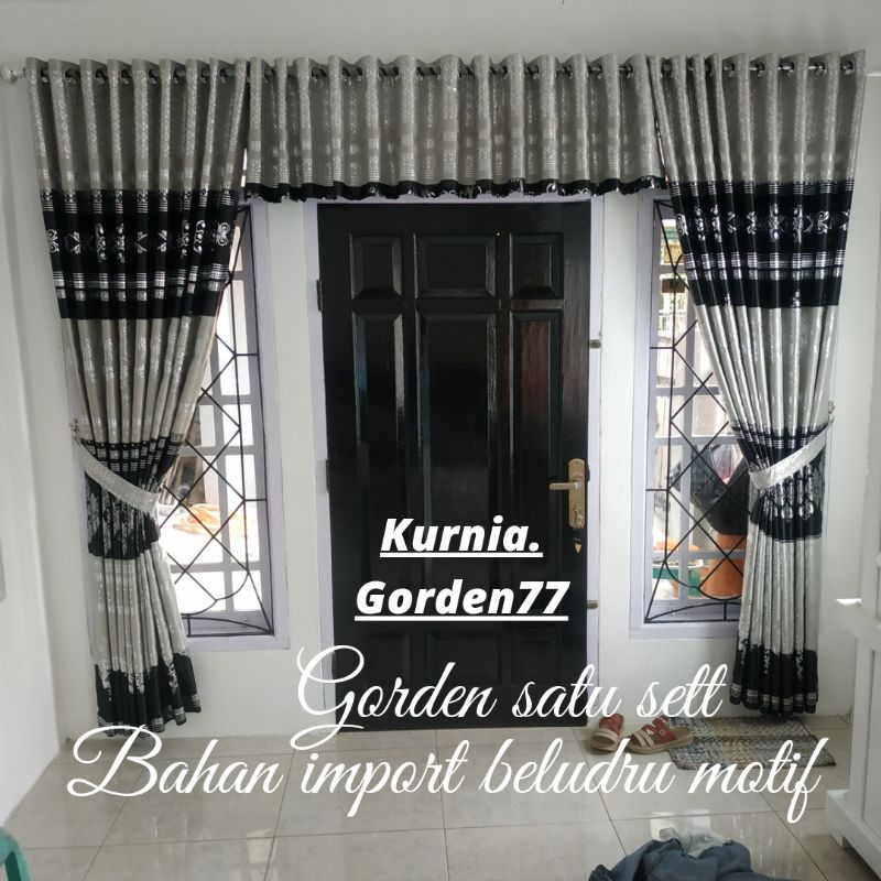 Gorden Satu Set Jendela dan Pintu Murah import Motif Polos Poni Atas Pintu