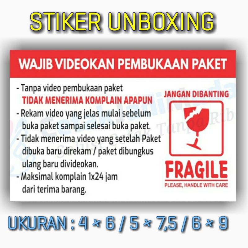 Jual Stiker Unboxing Harga Per 20 Pcs 