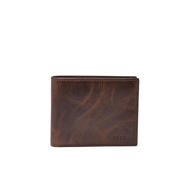 Jual Fossil Derrick RFID Blocking Flip ID Bifold Dark Brown