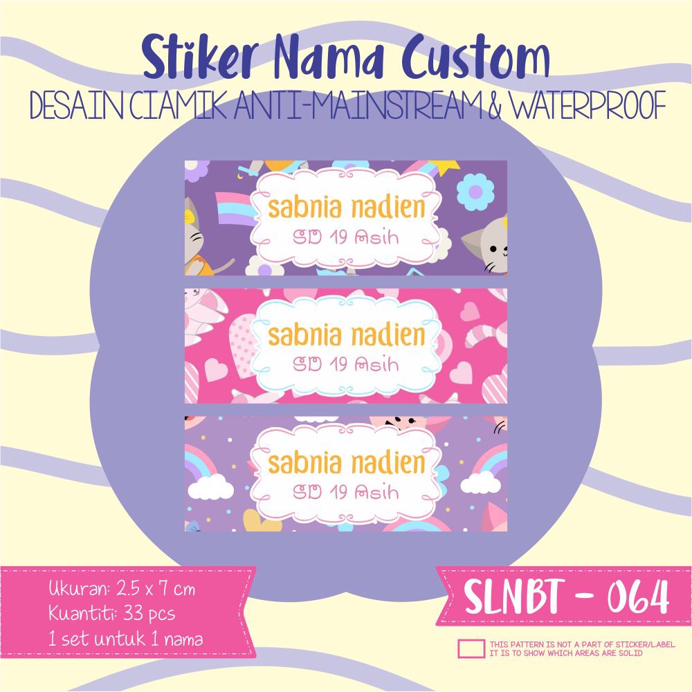 Jual stiker label nama anak kartun waterproof rainbow animal SLNBT 064