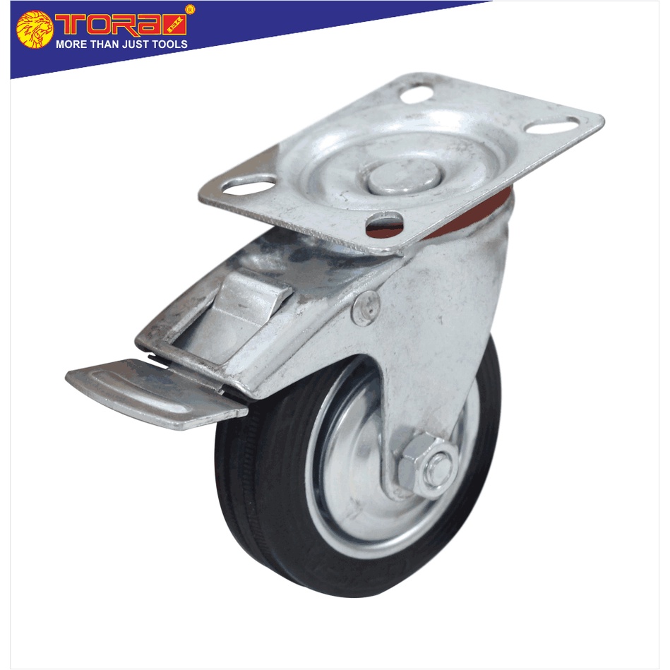 Jual TORA Roda Caster Karet Hidup + Rem troli trolley lori 3 & 4 Inch ...