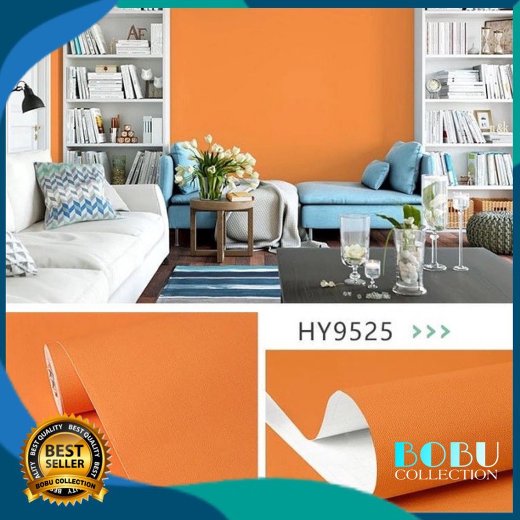 Jual Wallpaper Dinding Sticker Motif Polos Orange 45cm X 5m Wallsticker Dinding Kamar Ruang Tamu 7639