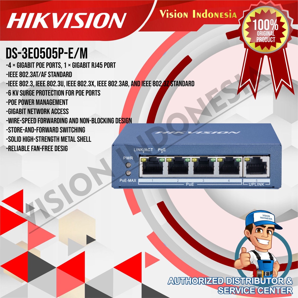 Jual HIKVISION DS-3E0505P-E/M 4 Port Gigabit Unmanaged POE Switch ...