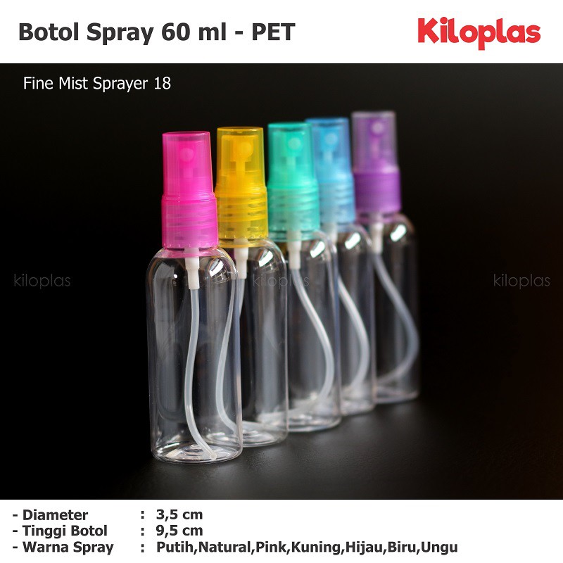 Jual Botol Spray 60 ml Bening Tutup Warna Warni / Botol Plastik Spray ...