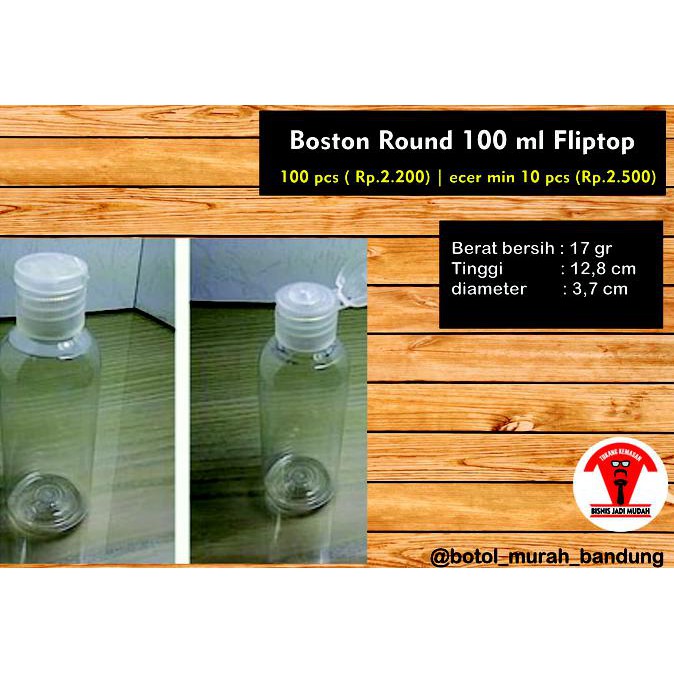 Jual BOTOL PLASTIK BOSTON ROUND FLIPTOP 100 ML \U002F PET \U002F ...