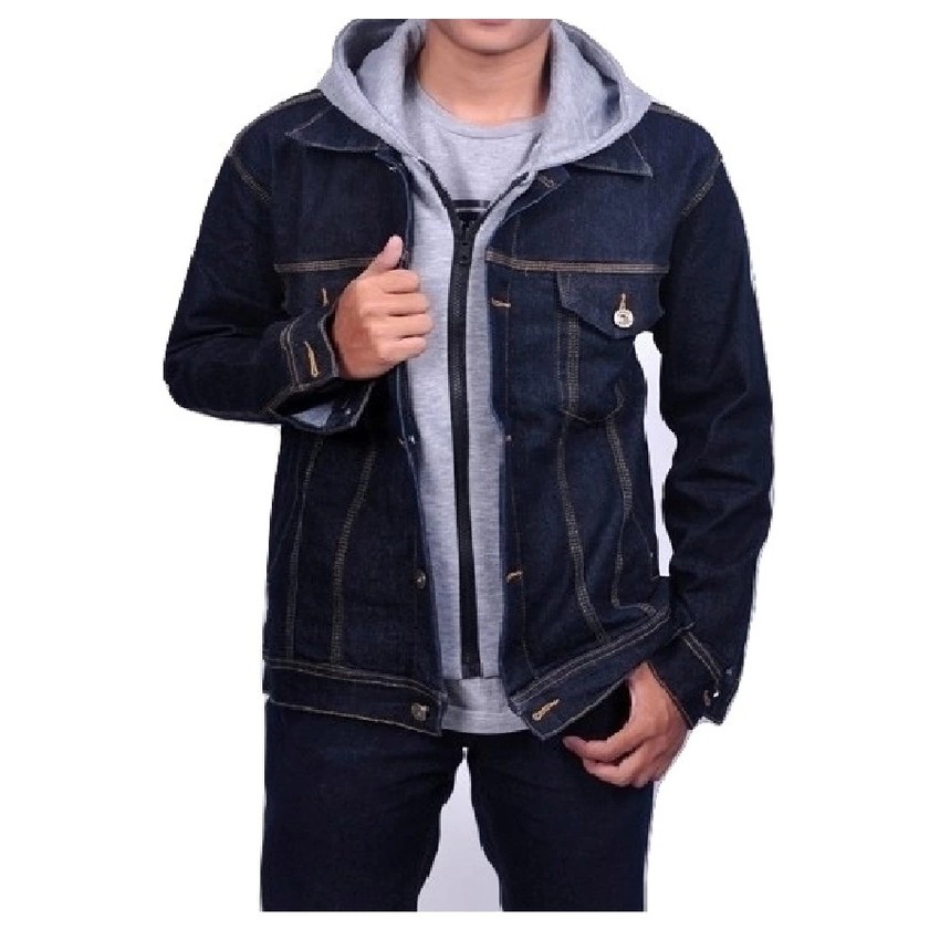 Jaket Jeans Hoodie Garment Kombinasi