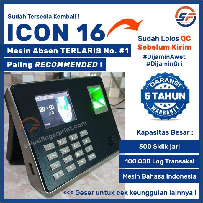 Jual MESIN ABSEN ICON 16 Mesin Absen Sidik Jari seperti MESIN ABSEN A3 ...